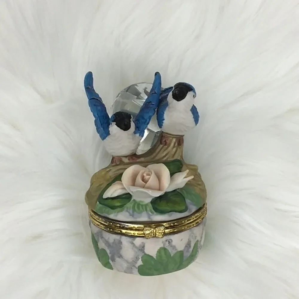 Bluebird Rose Jewelry Box Trinket Gift Fairycore‎ Cottage Coquette Whimsical